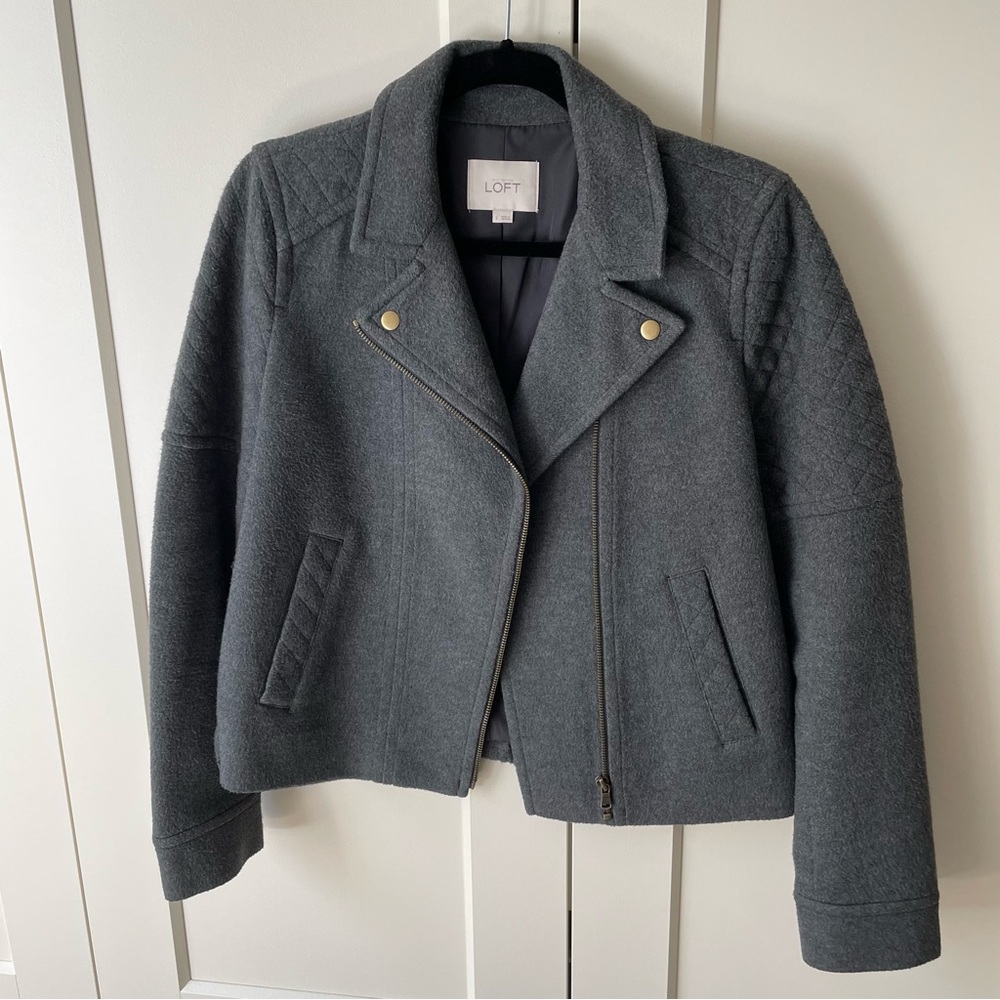 Ann Taylor Loft Gray Wool Bomber Jacket